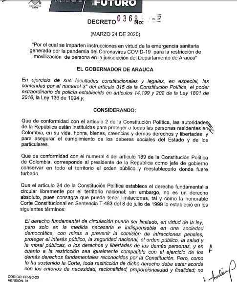 Decreto 0369 de 20 de marzo de 2020