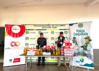 Foto interinstitucional ente el GOA y la Policía Nacional con los productos incautados. Valor comercial que superan los 7 millones de pesos.