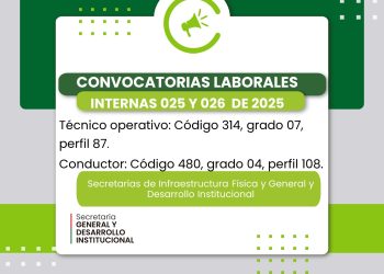 Diseño gráfico anunciando convocatoria laboral interna 025 y 026 de 2025